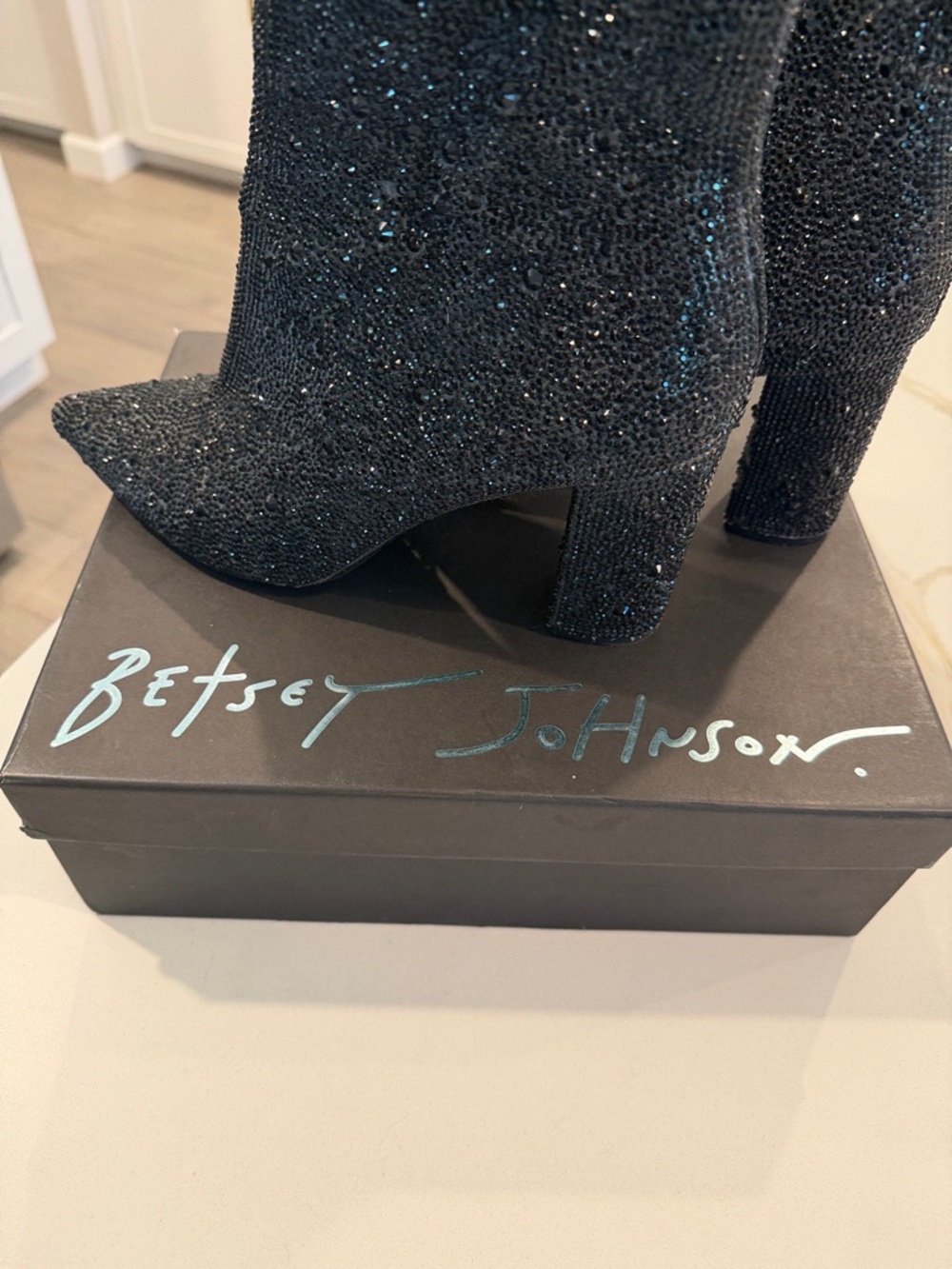 Betsey Johnson Black Sparkle Rhinestone Ankle Booties
